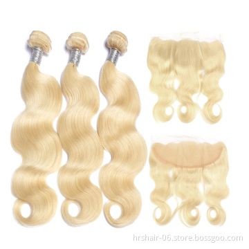Blonde Human Hair Lace Frontal Natural Hairline Ear To Ear Lace Frontal Brazilian Hair Bundles With Transparent Lace